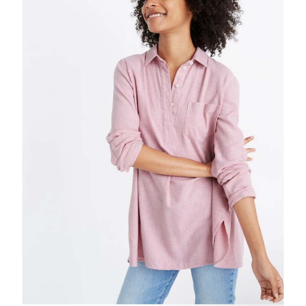 Madewell Women's Pink Long Sleeve Button Back Tunic Shirt Top Small